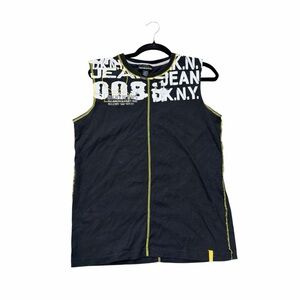 DKNY Jeans Y2K Sleeveless Logo Tank Top Black Yellow Stitching